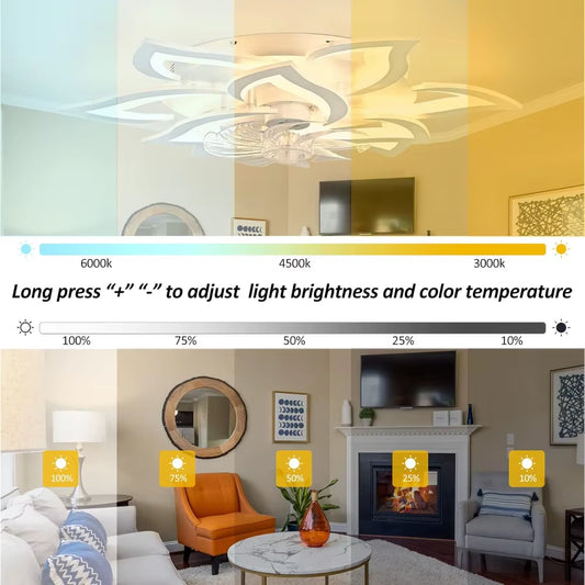 31.1-Inch Ceiling Fans with Lights and Remote, Chandelier Ceiling Fans with 3 Color, 6 Speeds, Indoor Flush Mount Ceiling Fans