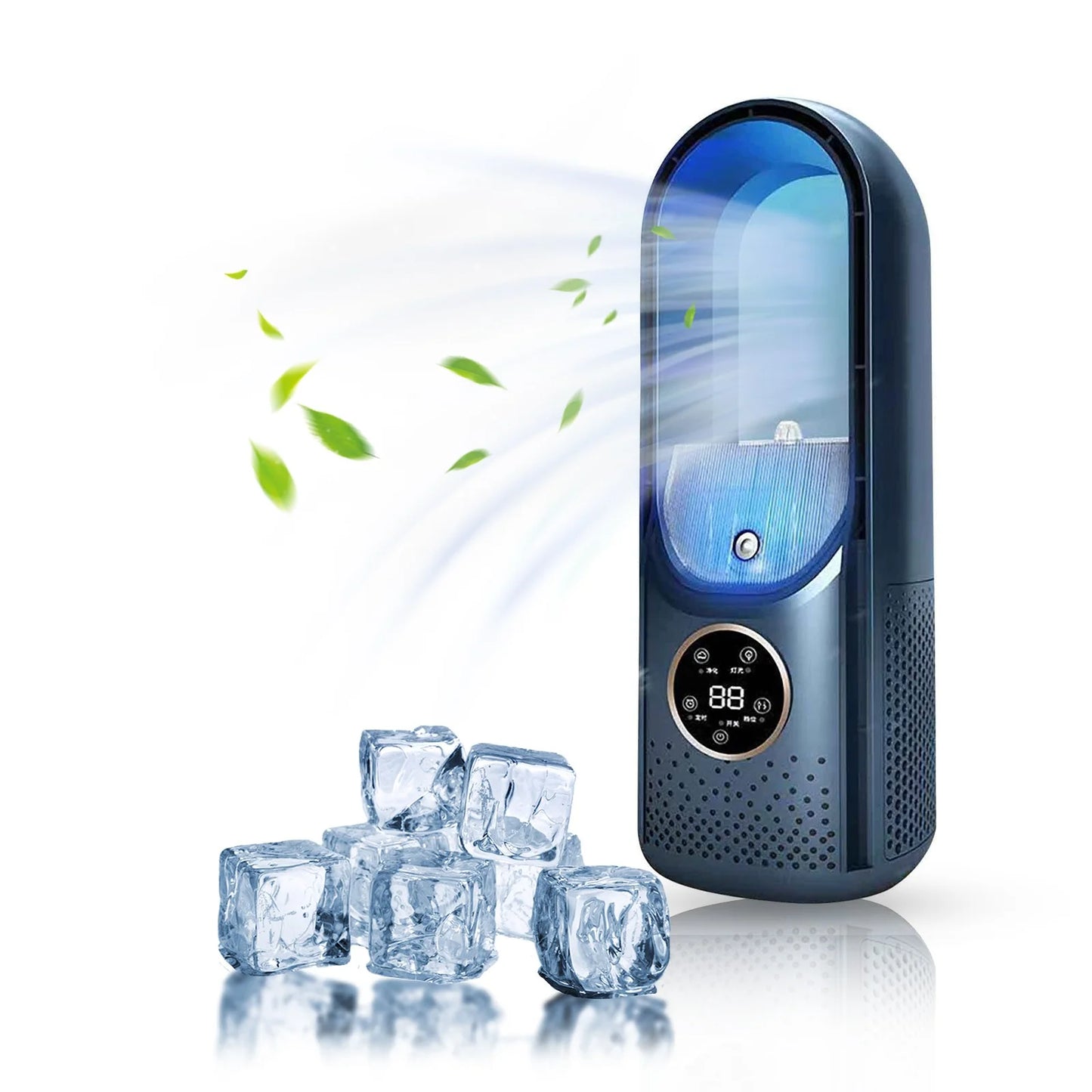 Fans That Blow Cold Air, 6 Speeds Quiet Mini Air Conditioner Fan Bladeless Desktop Fans Blue